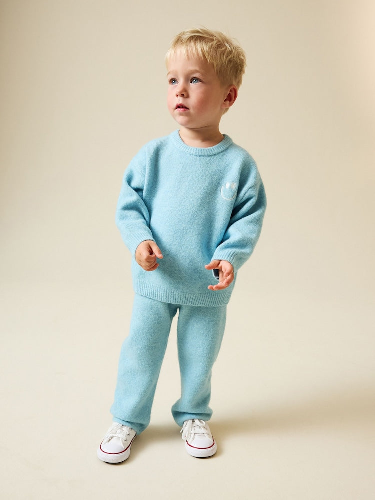 Light Blue Knitted Crew Neck Jumper and Joggers Set (3mths-7yrs) - Light Blue / 12-18 Months (80-86cm)