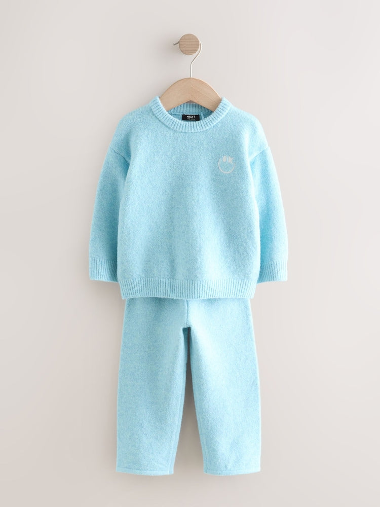 Light Blue Knitted Crew Neck Jumper and Joggers Set (3mths-7yrs)