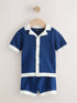 Navy Blue Knitted Polo Shirt and Shorts Set (3mths-10yrs) - Navy Blue Knitted Polo / 12-18 Months (80-86cm)