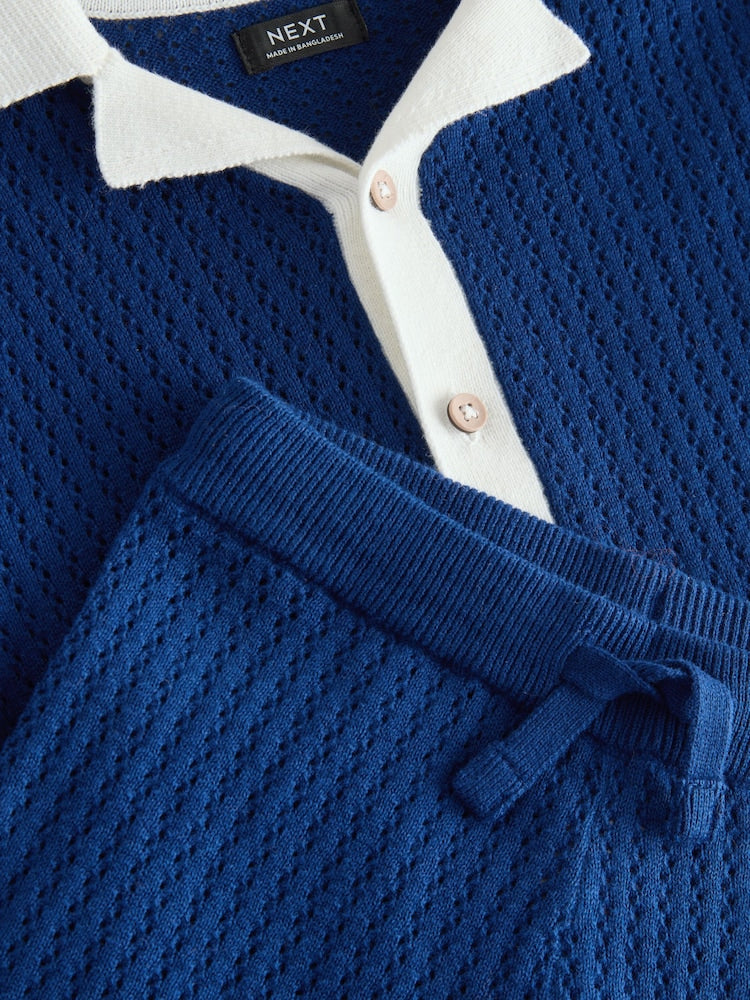 Navy Blue Knitted Polo Shirt and Shorts Set (3mths-10yrs)