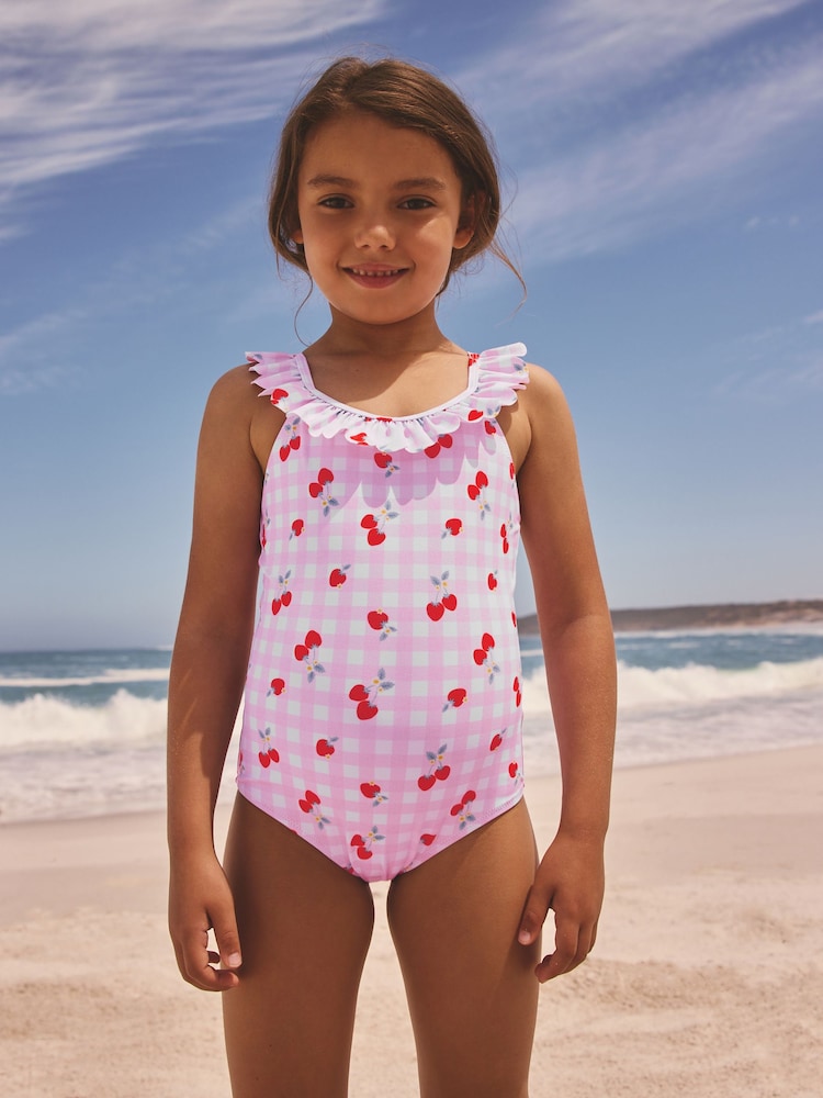 Pink Cherry Gingham Frill Swimsuit (3-16yrs)