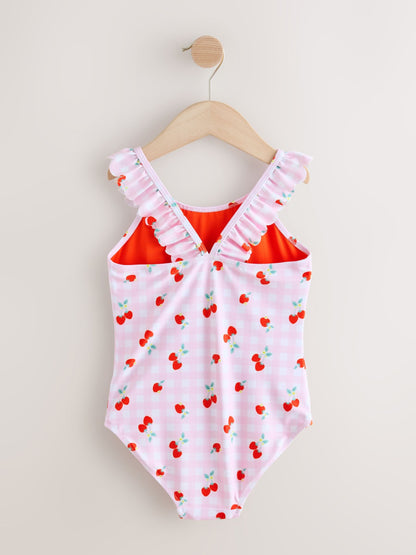 Pink Cherry Gingham Frill Swimsuit (3-16yrs) - Size 3 Years (98cm)