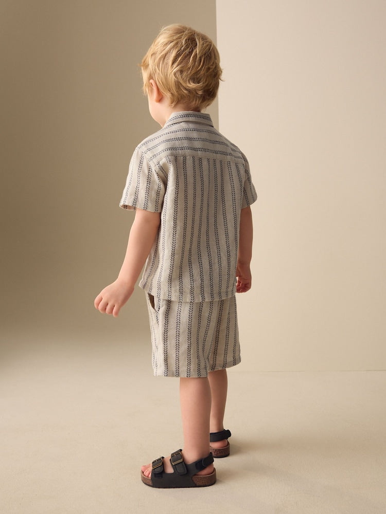 Ecru Short Sleeve Textured Stripe Shirt and Shorts Set (3mths-10yrs)