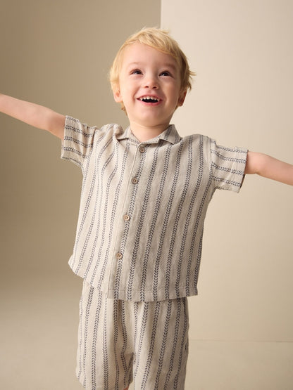 Ecru Short Sleeve Textured Stripe Shirt and Shorts Set (3mths-10yrs)