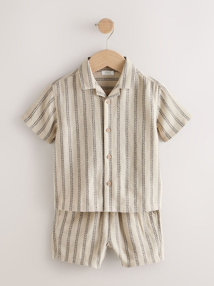 Ecru Short Sleeve Textured Stripe Shirt and Shorts Set (3mths-10yrs)