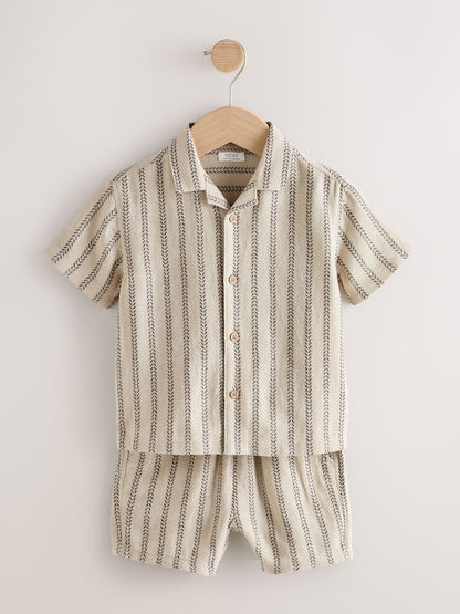 Ecru Short Sleeve Textured Stripe Shirt and Shorts Set (3mths-10yrs)