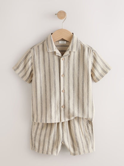 Ecru Short Sleeve Textured Stripe Shirt and Shorts Set (3mths-10yrs)