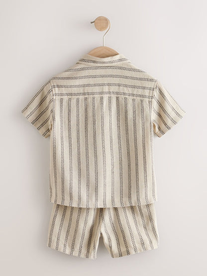 Ecru Short Sleeve Textured Stripe Shirt and Shorts Set (3mths-10yrs)