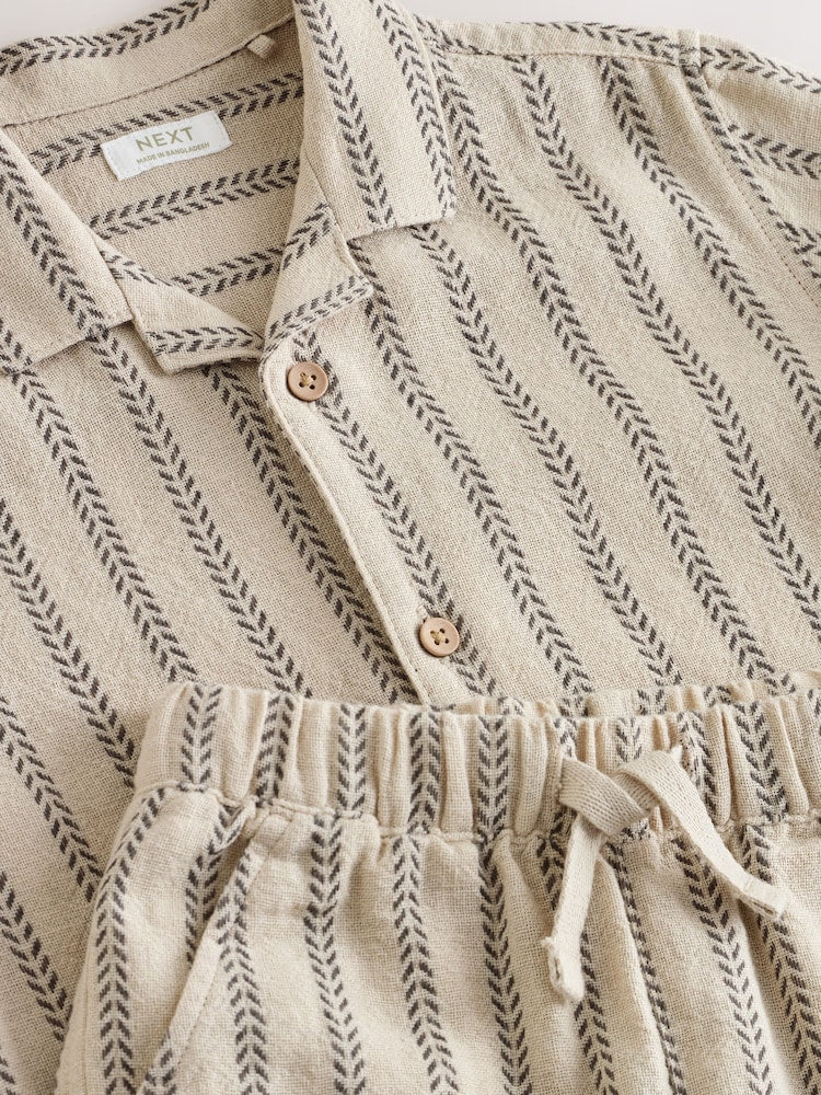 Ecru Short Sleeve Textured Stripe Shirt and Shorts Set (3mths-10yrs)