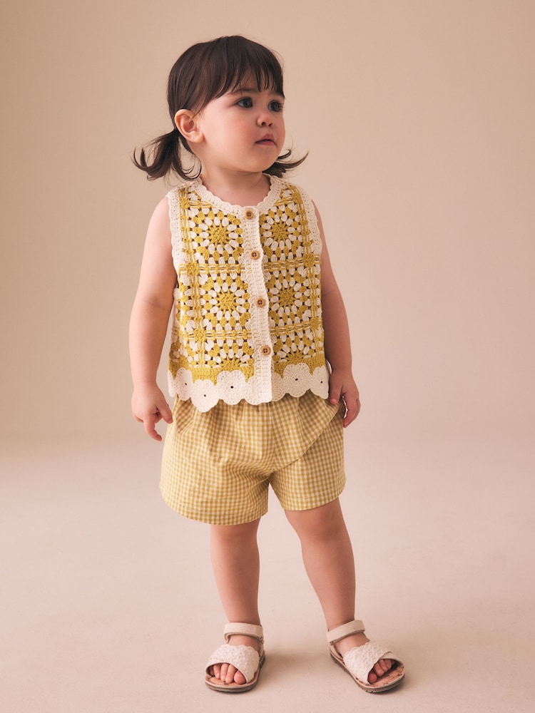 Ochre Yellow Crochet Top and Short set (12mths-7yrs) - Ochre Yellow Crochet / 12-18 Months (80-86cm)