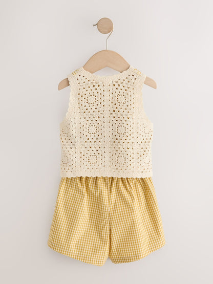 Ochre Yellow Crochet Top and Short set (12mths-7yrs)