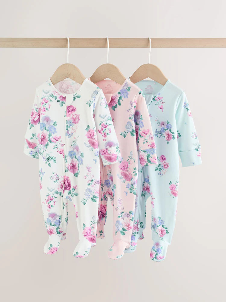 Pink Two Way Zip Baby Sleepsuit 3 Pack (0-2yrs)