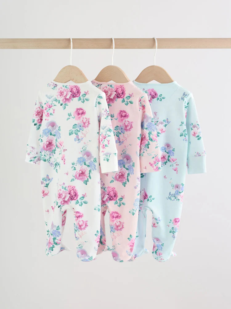 Pink Two Way Zip Baby Sleepsuit 3 Pack (0-2yrs)