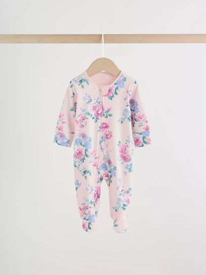Pink Two Way Zip Baby Sleepsuit 3 Pack (0-2yrs)