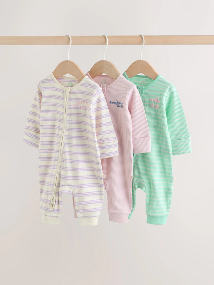 Lilac Purple Milk Club Two Way Zip Baby Sleepsuits 3 Pack (0mths-3yrs)