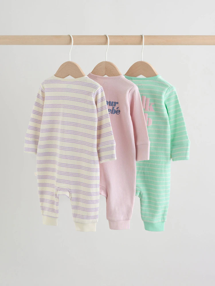Lilac Purple Milk Club Two Way Zip Baby Sleepsuits 3 Pack (0mths-3yrs)