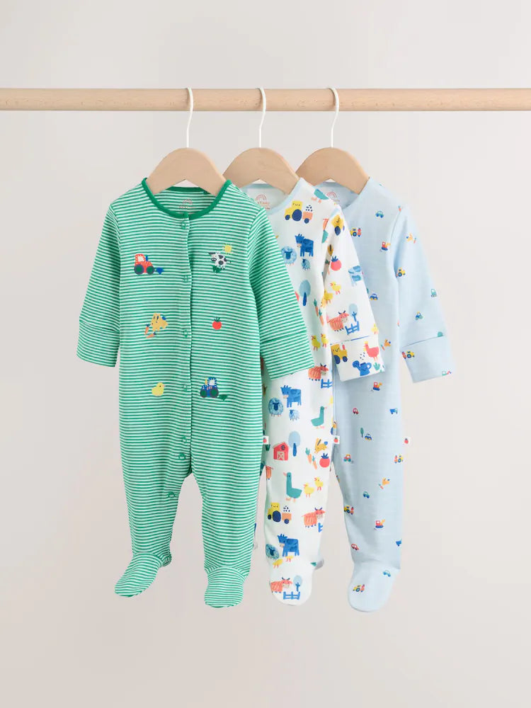 Multi Farm Baby Sleepsuits 3 Pack (0-2yrs)