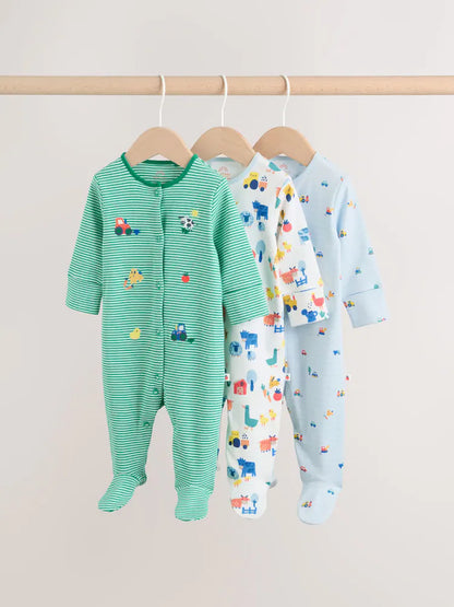 Multi Farm Baby Sleepsuits 3 Pack (0-2yrs)