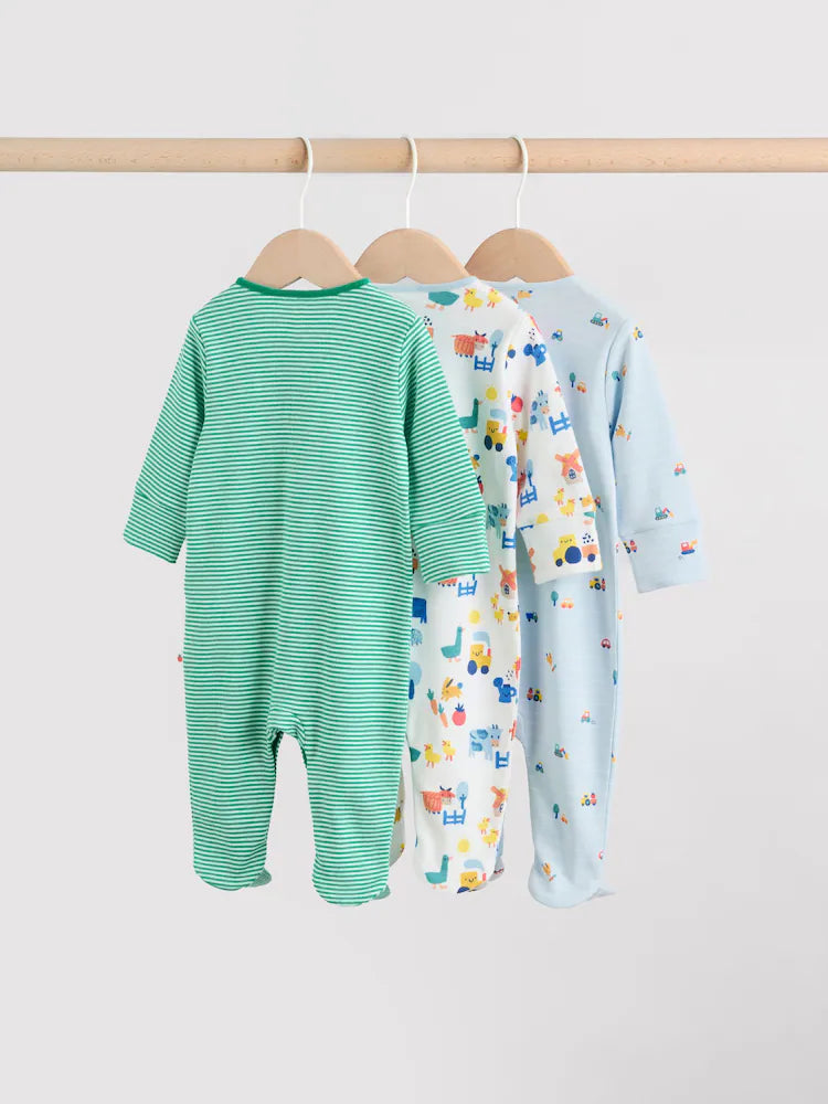 Multi Farm Baby Sleepsuits 3 Pack (0-2yrs)
