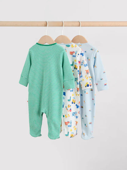 Multi Farm Baby Sleepsuits 3 Pack (0-2yrs)