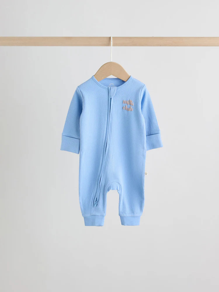 Blue Stripe Two Way Zip Baby Sleepsuits 3 Pack (0mths-3yrs)