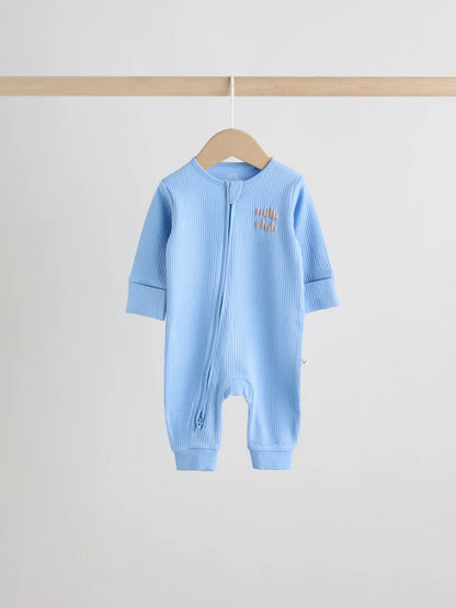 Blue Stripe Two Way Zip Baby Sleepsuits 3 Pack (0mths-3yrs)