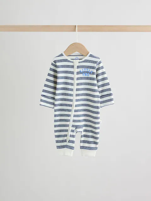 Blue Stripe Two Way Zip Baby Sleepsuits 3 Pack (0mths-3yrs)