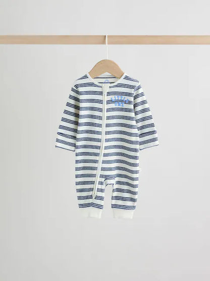 Blue Stripe Two Way Zip Baby Sleepsuits 3 Pack (0mths-3yrs)
