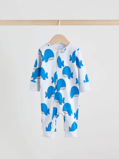 Blue Whale Two Way Zip Baby Sleepsuits 3 Pack (0mths-3yrs)