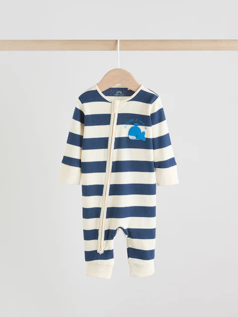 Blue Whale Two Way Zip Baby Sleepsuits 3 Pack (0mths-3yrs)