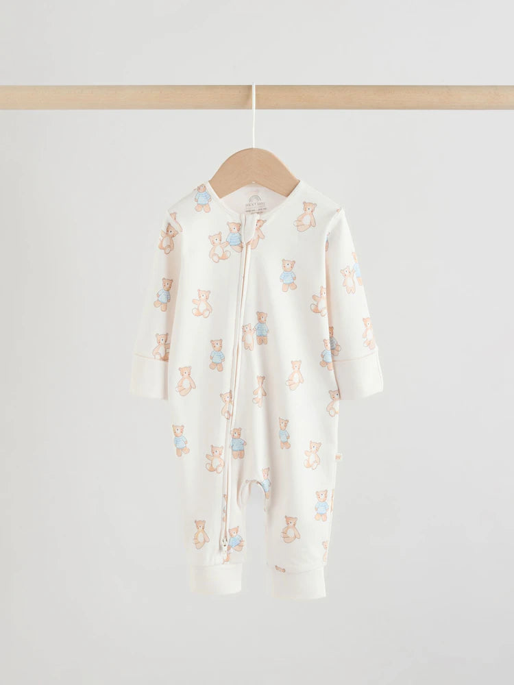 Blue Bear Way Zip Baby Sleepsuits 3 Pack (0mths-3yrs)