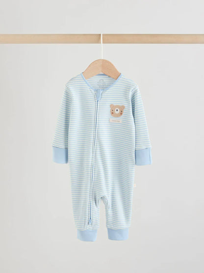 Blue Bear Way Zip Baby Sleepsuits 3 Pack (0mths-3yrs)