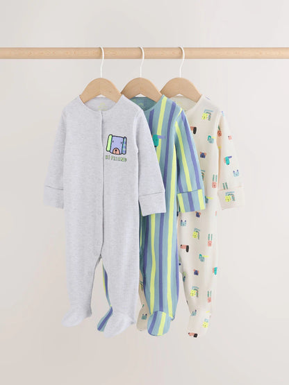 Blue Dog Two Way Zip Baby Sleepsuits 3 Pack (0mths-2yrs)