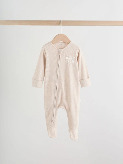 Neutral Milkclub Two Way Zip Baby Sleepsuits 3 Pack (0-2yrs)