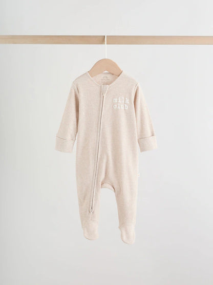 Neutral Milkclub Two Way Zip Baby Sleepsuits 3 Pack (0-2yrs)