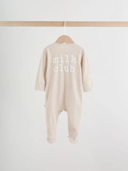Neutral Milkclub Two Way Zip Baby Sleepsuits 3 Pack (0-2yrs)