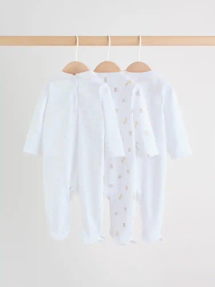 White Collar Baby Sleepsuits 3 Pack (0-2yrs)