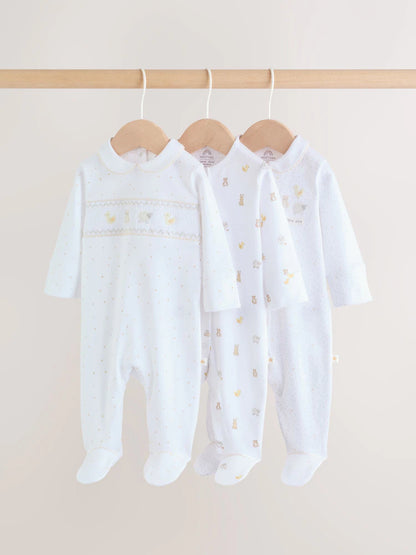 White Collar Baby Sleepsuits 3 Pack (0-2yrs)