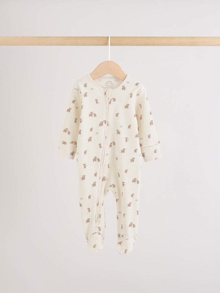 Neutral Hamish Two Way Zip Baby Sleepsuits 3 Pack (0-2yrs)
