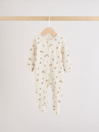 Neutral Hamish Two Way Zip Baby Sleepsuits 3 Pack (0-2yrs)