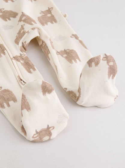 Neutral Hamish Two Way Zip Baby Sleepsuits 3 Pack (0-2yrs)