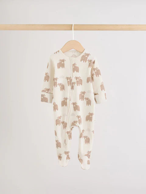 Neutral Hamish Two Way Zip Baby Sleepsuits 3 Pack (0-2yrs)