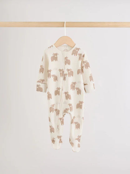 Neutral Hamish Two Way Zip Baby Sleepsuits 3 Pack (0-2yrs)