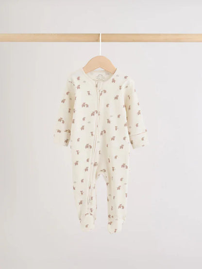 Neutral Hamish Two Way Zip Baby Sleepsuits 3 Pack (0-2yrs)