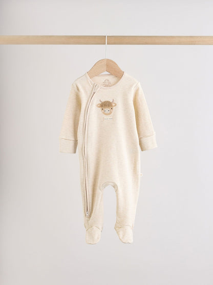 Neutral Hamish Two Way Zip Baby Sleepsuits 3 Pack (0-2yrs)