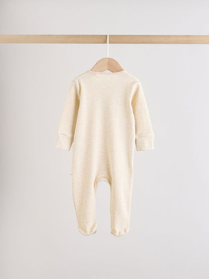 Neutral Hamish Two Way Zip Baby Sleepsuits 3 Pack (0-2yrs)