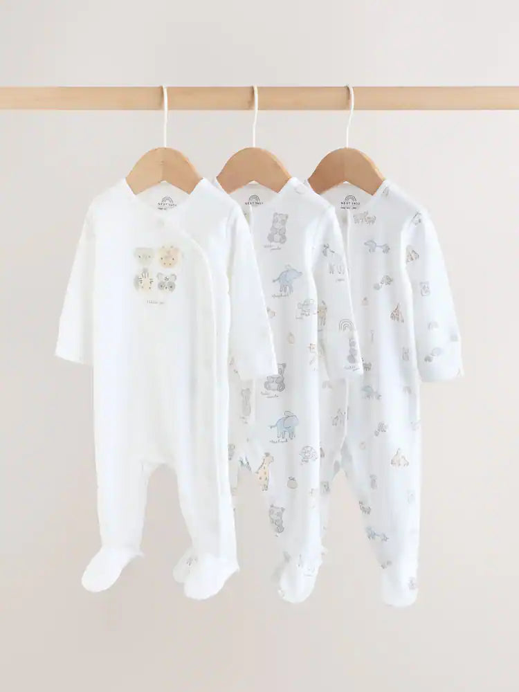 White Safari Baby Sleepsuits 3 Pack (0-2yrs)