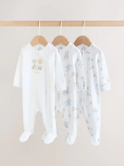 White Safari Baby Sleepsuits 3 Pack (0-2yrs)