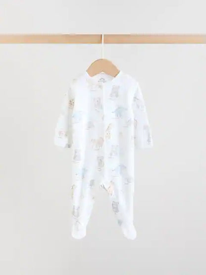 White Safari Baby Sleepsuits 3 Pack (0-2yrs)