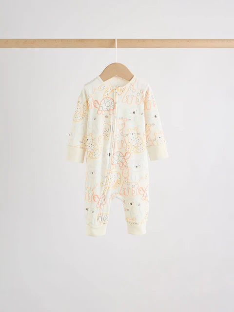 Cream Safari Two Way Zip Baby Sleepsuits 5 Pack (0mths-3yrs)